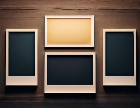 row of four square and one horizontal empty photo frames