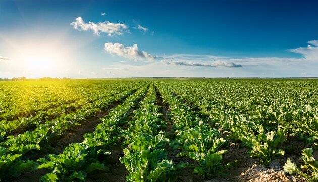 vast green sugar beet field under bright summer sun