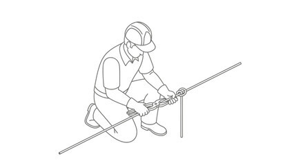 Fototapeta premium Isometric line art of construction worker using pliers on metal wire