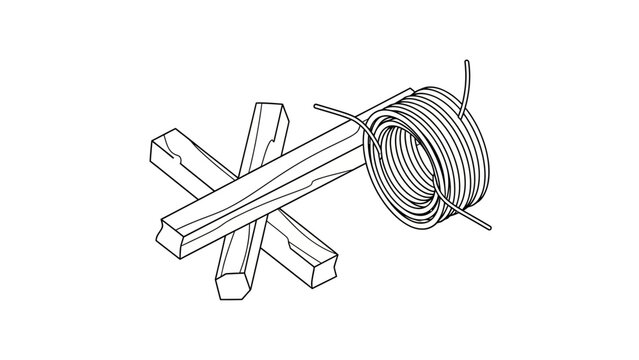 Military defense obstacle line art icon featuring a Czech hedgehog with barbed wire.