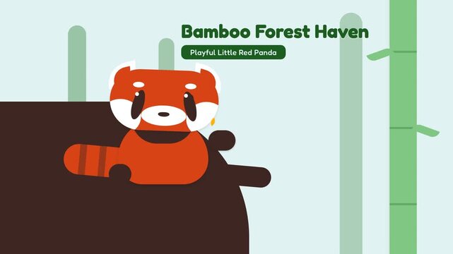 Animated Red Panda Playing in a Bamboo Forest Haven.