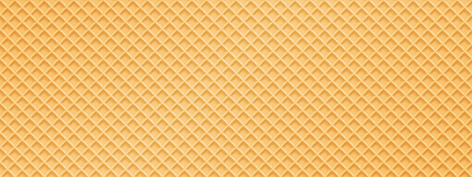 Waffle texture background, wafer diagonal pattern, milk creamy cookie. Biscuit cone vector summer bg, rectangle of waffel. Cake 3d vanilla caramel crepe, pancake cracker. Bakery menu seamless backdrop