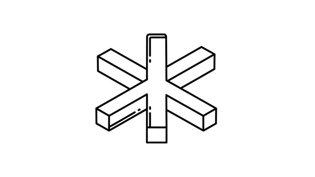 Isometric Asterisk Icon - 3D Minimalist Geometric Star Line Art Symbol