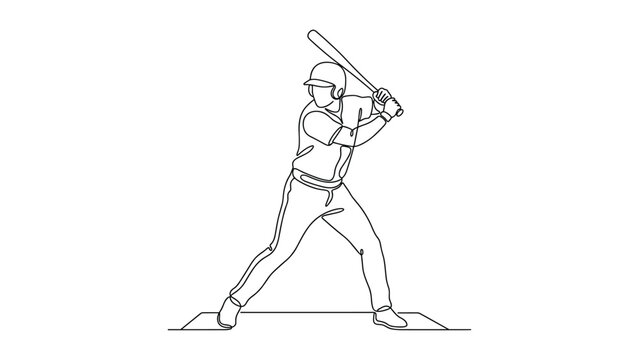 Continuous one line drawing of a baseball player hitting the ball.