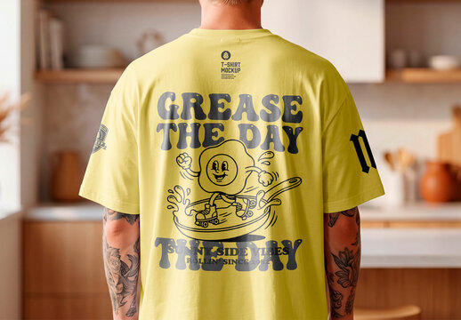T-shirt back mockup in home interior