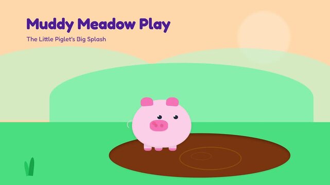 Cute Little Piggy Having Fun Playing in a Muddy Meadow Puddle.