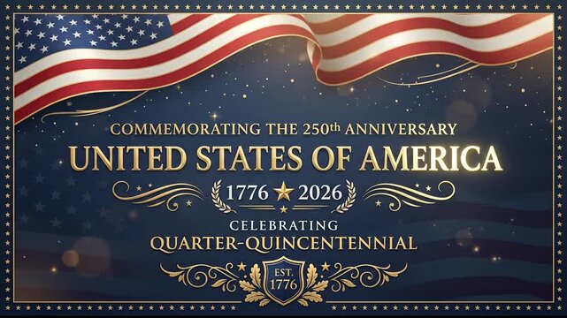 USA 250th Anniversary Commemoration Animation with American Flag and Patriotic Graphics