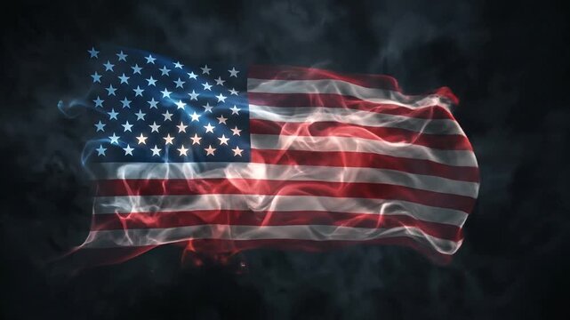 USA Flag Waving With Fire and Smoke Animation