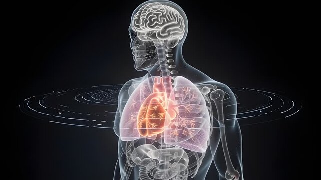 Rotating 3d visualization of human heart lungs and brain