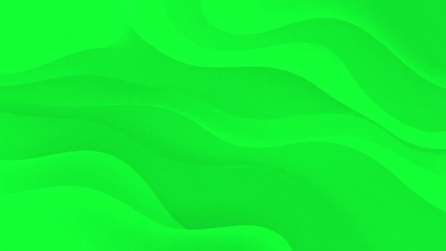 A dynamic abstract background with vibrant green fluid waves shifting smoothly across the screen. Isolated on a solid chroma key green screen color palette for overlay adjustments and creative editing
