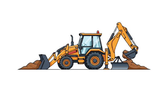Yellow Backhoe Loader Excavator Vector Illustration Isolated on White Background