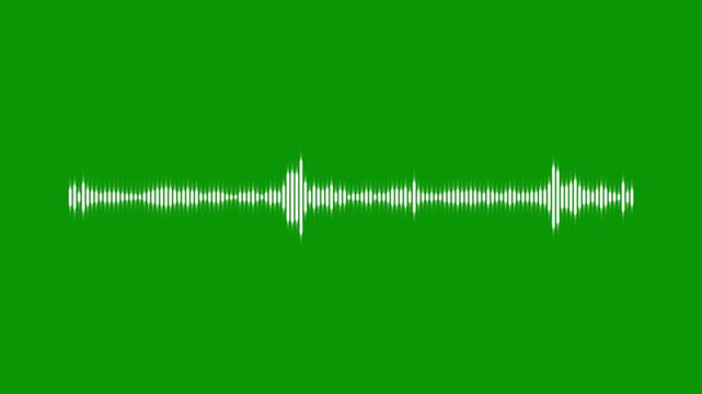 Sleek sound waveform spectrum animation on isolated green background, modern music waves oscillation effect, white sound waves meter with sharp digital lines for technical audio presentation, 4k video