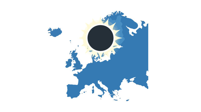 Solar Eclipse Over Europe Map Illustration