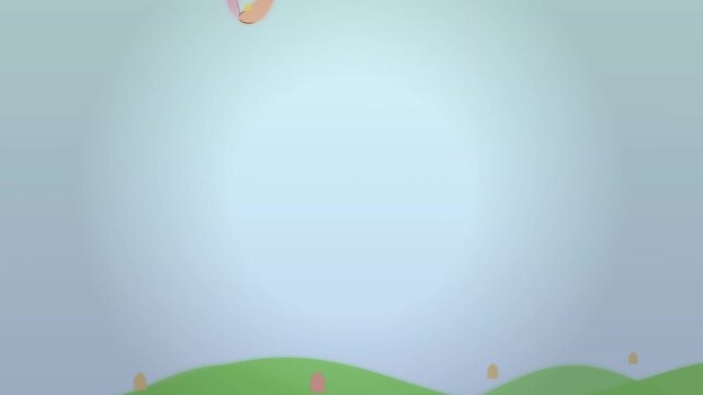 Cute Cartoon Monkey Flying Over Rolling Green Hills