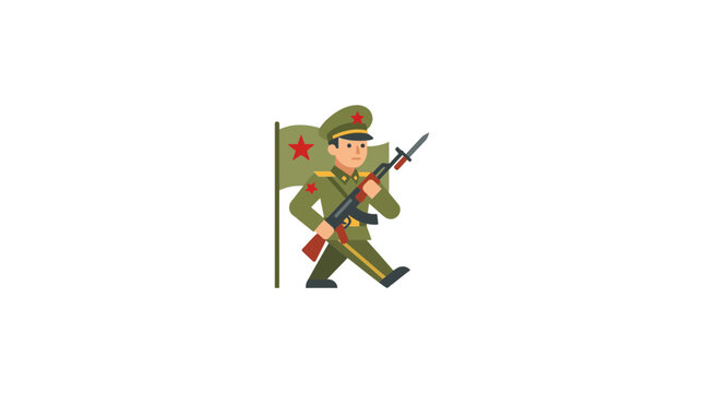 Soldier with Rifle and Flag, Marching Forward, Military Symbolism