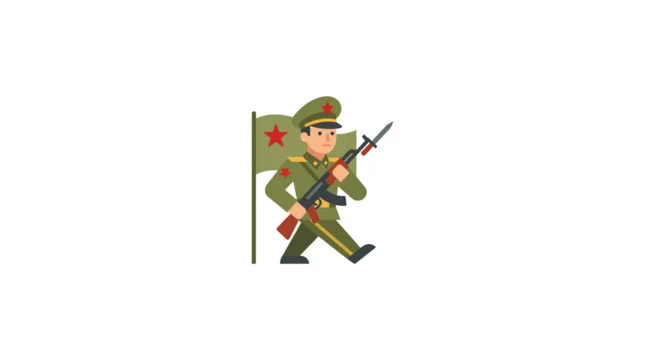 Soldier with Rifle and Flag, Marching Forward, Military Symbolism