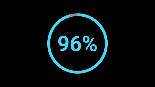 Animated Loading Circle with Percentage Counter from 0% to 100% on Transparent Background. 4K alpha channel