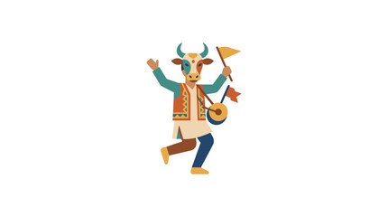 Obraz premium Stylized Anthropomorphic Cow Character Dressed in Traditional Indian Attire