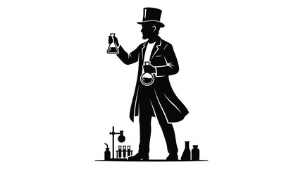 Fototapeta premium scientist holding flask silhouette lab experiment research chemist science laboratory chemicals beaker