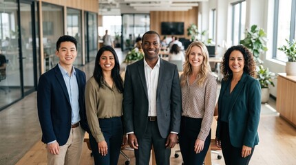 Fototapeta premium Team collaboration event corporate office group photo modern workspace professional viewpoint team spirit
