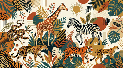 Obraz premium Wild animals in jungle habitat.
