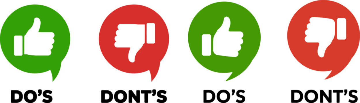 Infographic of dos and don'ts signs with thumbs up and down