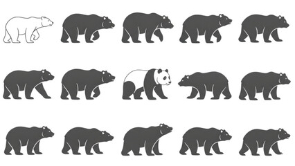 Different bear species silhouette icons set featuring brown bear grizzly polar bear giant panda sloth and sun bear wildlife © Sakhawat Hossen 