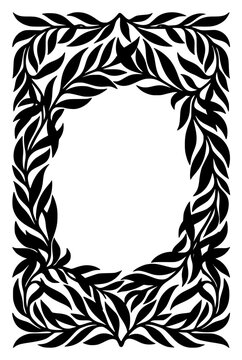 Decorative Botanical Leaf Frame Border Silhouette Illustration