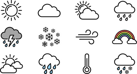 Naklejka premium Set of minimalist weather forecast icons.