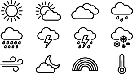 Naklejka premium Set of black and white weather forecast icons.