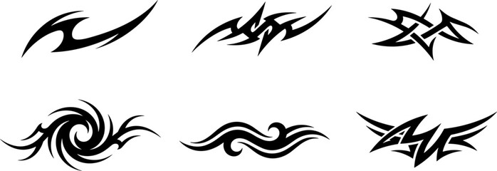 Obraz premium Set of six distinct black tribal tattoo design elements.