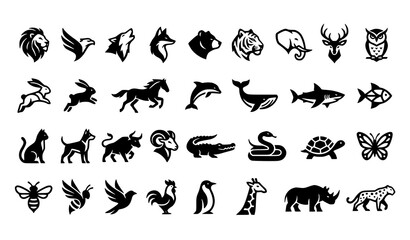 Obraz premium Animal Logo Collection Minimal Vector Emblem Set Isolated on White
