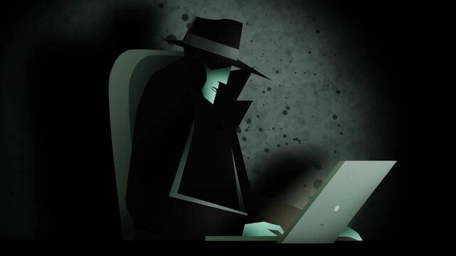 black hat hacker using a laptop in the darkness