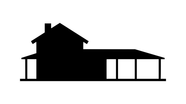 Black Silhouette of a Suburban House with a Large Porch