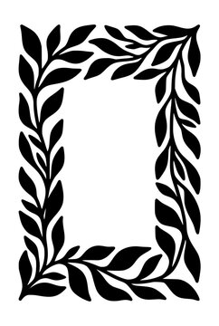 Minimalist Black Leafy Silhouette Rectangular Border Frame Illustration