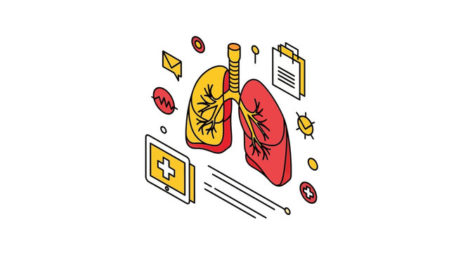 Medical Illustration Of The Respiratory System With Additional Healthcare Data Elements