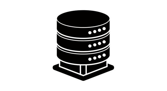 Icon illustration of a stacked database server on a pedestal representing data storage and technology.