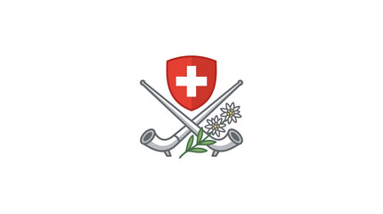 Swiss Alpine Cultural Emblem with Alphorns and Edelweiss © takon mboke