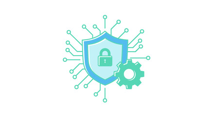 Fototapeta premium Digital shield with lock and circuitry symbol representing cybersecurity, data protection and technology security.