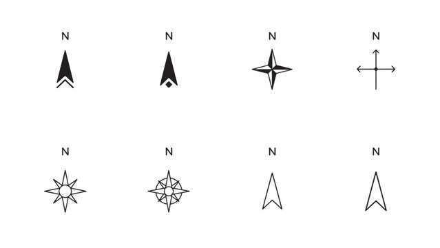 Stylized compass north direction symbols