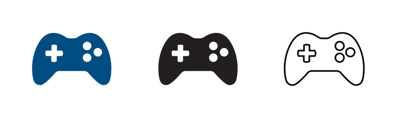 Gamepad icon set. Video game controller vector icons in flat, glyph, and line art styles for gaming entertainment, console joystick platforms, and esports app interface elements. © AAK Designs