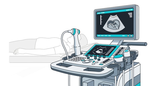 Medical Imaging: Ultrasound Examination Depicting Fetal Development in Digital Illustration