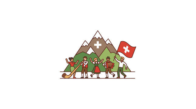 Swiss Traditional Celebration with Folk Music, Alps, and National Flag