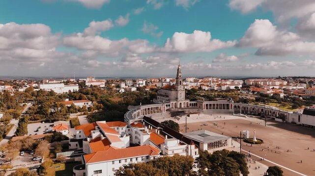 Stunning architecture of the Basilica of Fatima sacred Catholic shrine in Fatima, Portugal