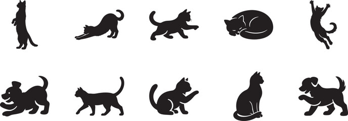 Fototapeta premium Cute Cat and Dog Silhouette Set Vector Illustration, Pet Animal Icons Collection EPS.