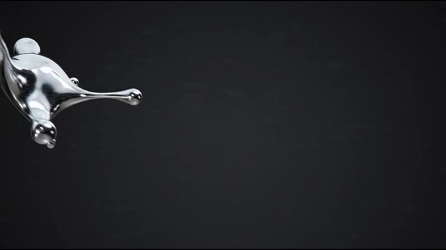 Liquid chrome metal splash morphing in dark space