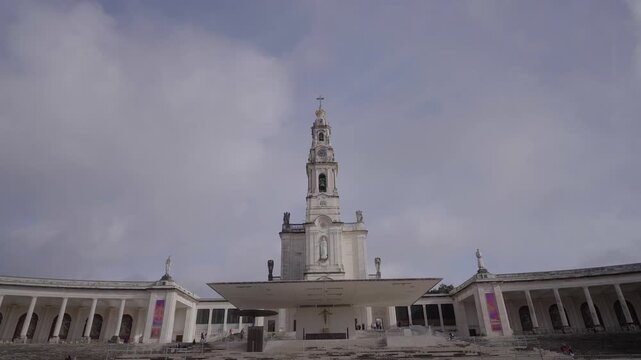 The majestic Basilica of Fatima welcoming millions of Catholic pilgrims in Fatima, Portugal