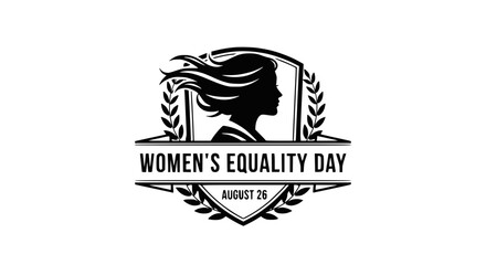 Obraz premium Women's Equality Day Emblem with Female Silhouette and Laurel Wreath