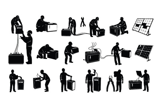 Construction Crew Working Silhouettes Collection Vector Set