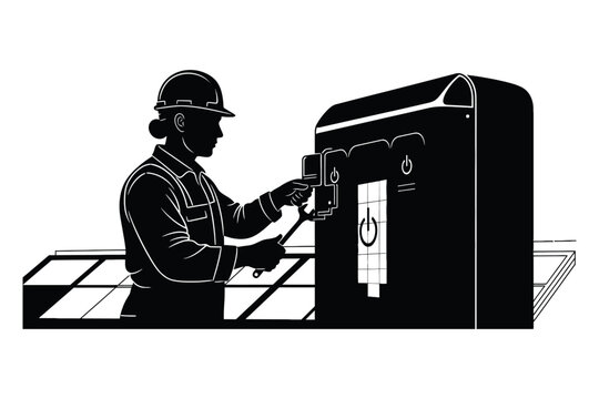 Industrial Solar Inverter Technician Worker Silhouette